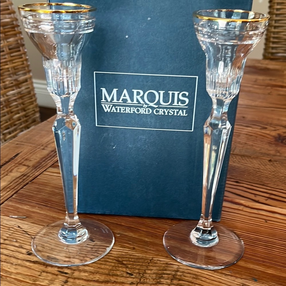 Marquise Crystal Candle Holders with Gold Rim